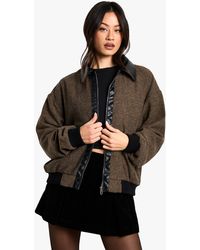Boohoo - Tall Contrast Pu Trim Wool Look Bomber Jacket - Lyst