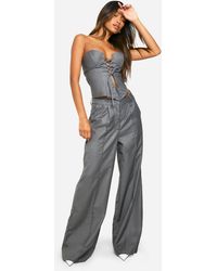 Boohoo - Woven Front Seam Detail Wide Leg Trousers - Lyst