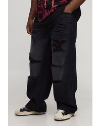 BoohooMAN - Plus Relaxed Fit Washed Super Distressed Jeans - Lyst