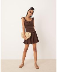 ASOS - Linen Blend Ruffle Shirred Drop Waist Dress - Lyst
