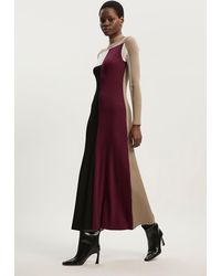 Karen Millen - Slinky Viscose Colour Block Full Skirted Knit Midi Dress - Lyst