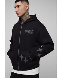 BoohooMAN - Tall Oversized Boxy Worldwide Puff Print Zip Through Hoodie - Lyst
