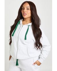 Boohoo - Plus Contrast Drawcord Oversized Zip Up Hoodie - Lyst