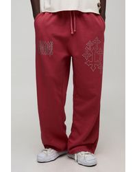 BoohooMAN - Wide Leg Drop Crotch Washed Cross Diamante Joggers - Lyst