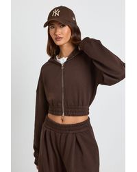 Boohoo - Cropped Double Zip Cinched Waist Hoodie - Lyst