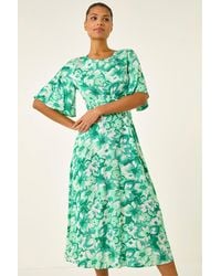 Roman - Floral Print Angel Sleeve Midi Dress - Lyst