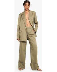 Boohoo - Tailored Woven Turn Up Hem Wide Leg Trouser - Lyst
