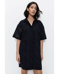 Warehouse - Broderie Mini Shirt Dress - Lyst