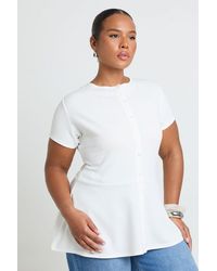Boohoo - Plus Rib Button Down Peplum Top - Lyst