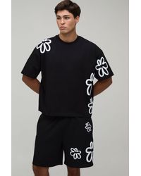 BoohooMAN - Oversized Boxy Floral Puff Print T-Shirt & Baggy Short Set - Lyst