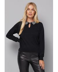 Wallis - Petite Embellished Collar Knitted Jumper - Lyst