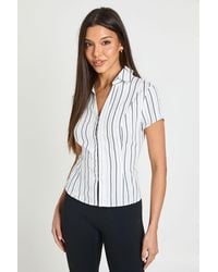 Boohoo - Stripe Tie Back Short Sleeve Fitted Shirt - Lyst