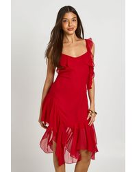 Boohoo - Chiffon Ruffle Detail Asymmetric Midi Dress - Lyst