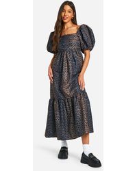 Boohoo - Leopard Volume Puff Sleeve Midaxi Dress - Lyst