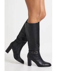 Boohoo - Buckle Detail Low Block Knee High Boots - Lyst