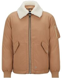 BOSS - Calliano Solid Patterned Shawl Collared Ribbed Cuff Aviator Jacket - Lyst