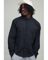 BoohooMAN - Tall Oversized Boxy Curve Hem B Embroidery Stripe Shirt - Lyst