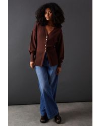 Warehouse - Fit And Flare Plunge V Neck Cardigan - Lyst