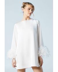 Oasis - Feather Cuff Satin Bridal Mini Dress - Lyst