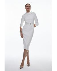 Karen Millen - Tailored Structured Crepe Roll Neck Pencil Midi Dress - Lyst