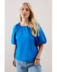 Wallis - Petite Puff Sleeve Cotton Poplin Top - Lyst