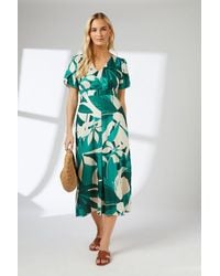 PRINCIPLES - Leaf Print Woven Midi Dress - Lyst