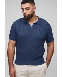 BoohooMAN - Plus Regular Fit Micro Plaid Crochet Polo Shirt - Lyst