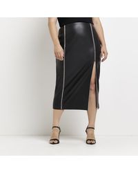 River Island - Midi Skirt Plus Faux Leather Diamante Pu - Lyst