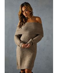 MissPap - Premium Knit Bardot Foldover Jumper Dress - Lyst
