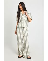 Boohoo - Tall Premium Linen Stripe Wide Leg Trousers - Lyst