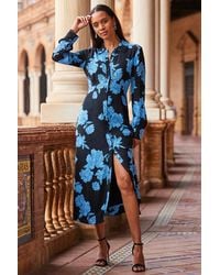 Sosandar - Floral Print Midi Shirt Dress - Lyst