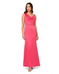 Adrianna Papell - Asymmetric Satin Crepe Gown - Lyst