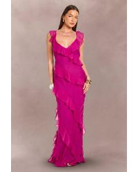 Boohoo - Chiffon Ruffle Detail Backless Maxi Dress - Lyst