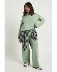 Boohoo - Plus Collared Button Down Jumper And Straight Leg Trouser Co-Ord - Lyst