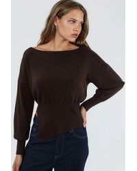 Hiccup - Mercerized Look Boat Neck Knit Sweater With Slit Detail - Lyst