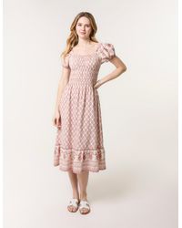 Blue Vanilla - Border Print Puff Sleeve Midi Dress - Lyst