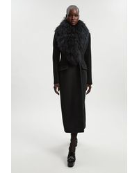 Karen Millen - Wool Detachable Fur Collar Tailored Double Breasted Midi Coat - Lyst