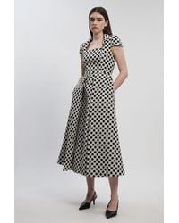 Karen Millen - Spot Jacquard Square Neck Tailored Full Skirted Midi Dress - Lyst