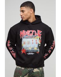 BoohooMAN - Oversized Boxy Hustle Slot Machine Rhinestone Printed Hoodie Cotton - Lyst