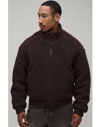 BoohooMAN - Boxy Fit Chunky Borg Knit Rib Funnel Jacket - Lyst