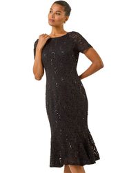 Roman - Leaf Lace Sequin Midi Dress - Lyst