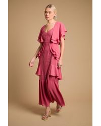 Oasis - Lace Panel Ruffle Maxi Dress - Lyst