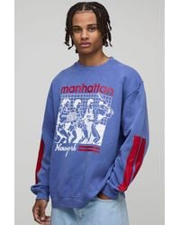 BoohooMAN - Oversized Manhattan New York Washed Printed Sweatshirt Cotton - Lyst