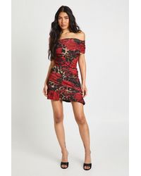 Boohoo - Tall Floral Asymmetric Ruched Mini Dress - Lyst