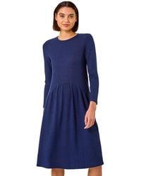 Roman - Ribbed Drop Waist Stretch Midi Dress - Lyst