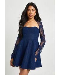 Boohoo - Lace Structured Mini Skater Dress - Lyst