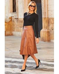 Sosandar - Leather Look Panelled A-Line Midi Skirt - Lyst