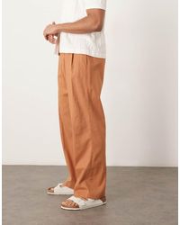 ASOS - Smart Wide Leg Linen Blend Trousers With Double Pleats - Lyst