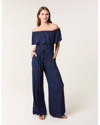Blue Vanilla - Bardot Tie Waist Jumpsuit - Lyst