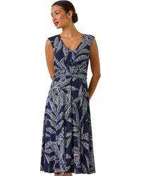 Roman - Leaf Print Twist Front Stretch Dress - Lyst